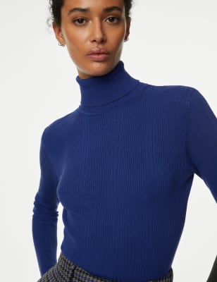 

Womens M&S Collection Ribbed Roll Neck Knitted Top - Dark Blue, Dark Blue