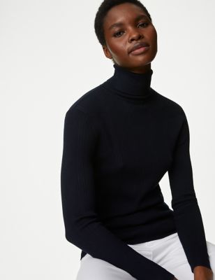 

Womens M&S Collection Ribbed Roll Neck Knitted Top - Midnight Navy, Midnight Navy
