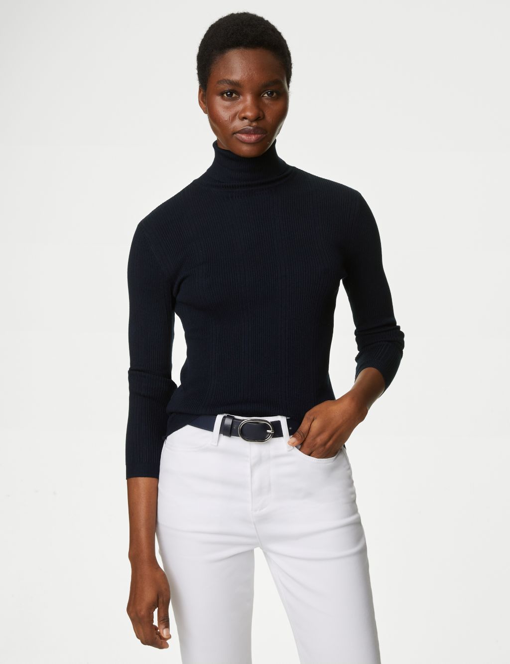 Ribbed Roll Neck Knitted Top image 3