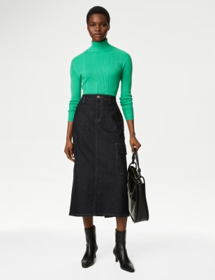 

Womens M&S Collection Ribbed Roll Neck Knitted Top - Green, Green