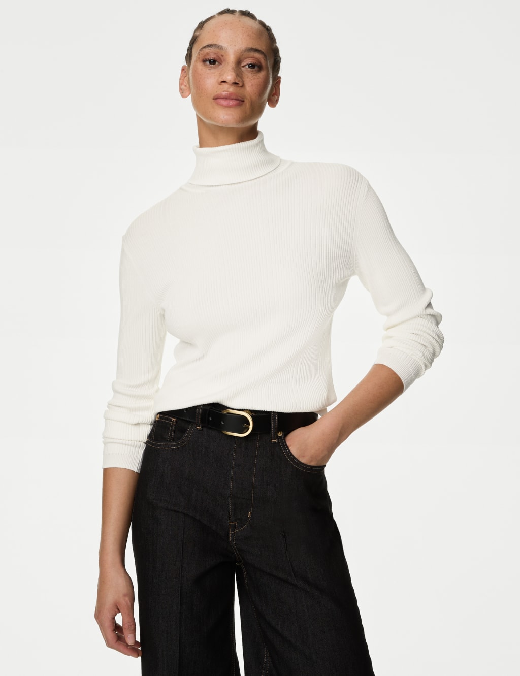 Ribbed Roll Neck Knitted Top image 3