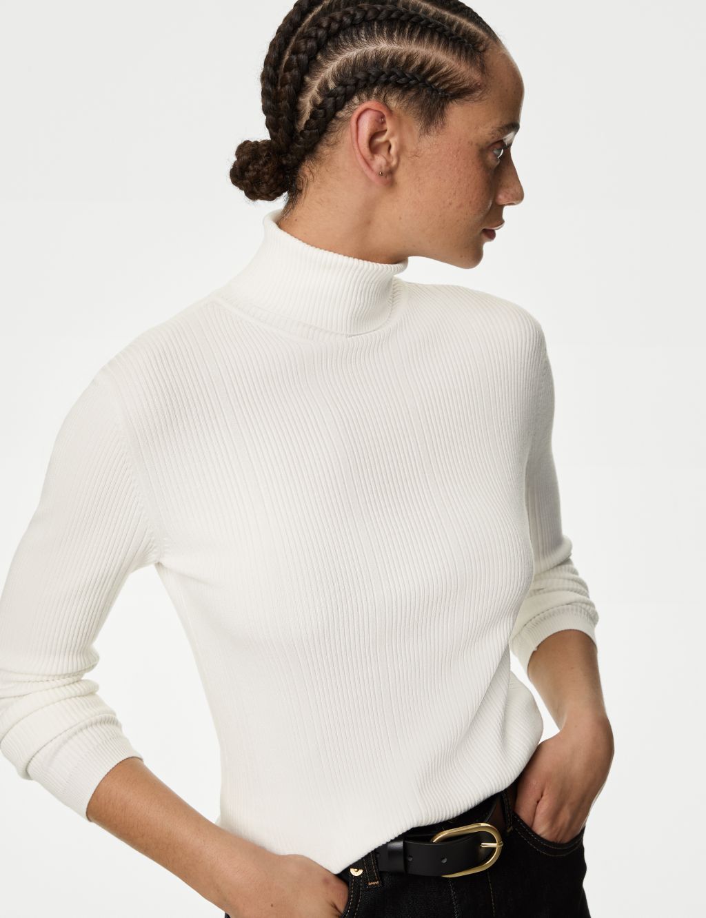 Ribbed Roll Neck Knitted Top image 4