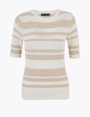 Striped Ribbed Short Sleeve Top | M&S Collection | M&S