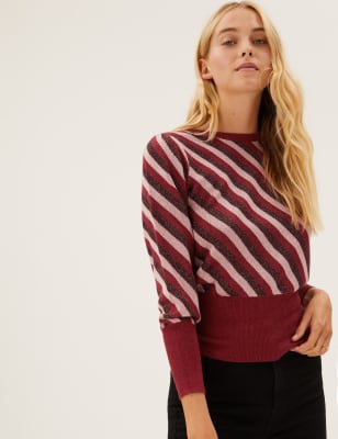 

Womens M&S Collection Striped Sparkly Jumper - Red Mix, Red Mix