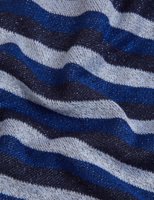 

Womens M&S Collection Gestreifter Pullover mit Blousonärmeln und Glitzereffekt - Navy Mix, Navy Mix