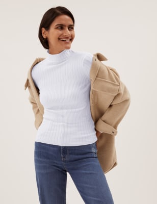 

Womens M&S Collection Ribbed Funnel Neck Jumper - Light Cream, Light Cream