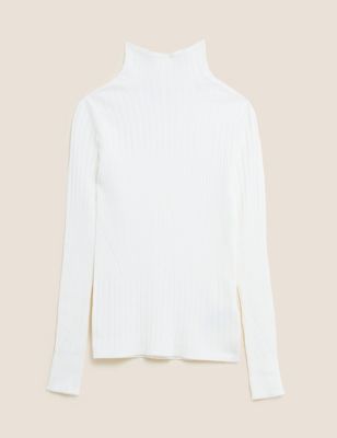 M&S Womens Ribbed Funnel Neck Jumper