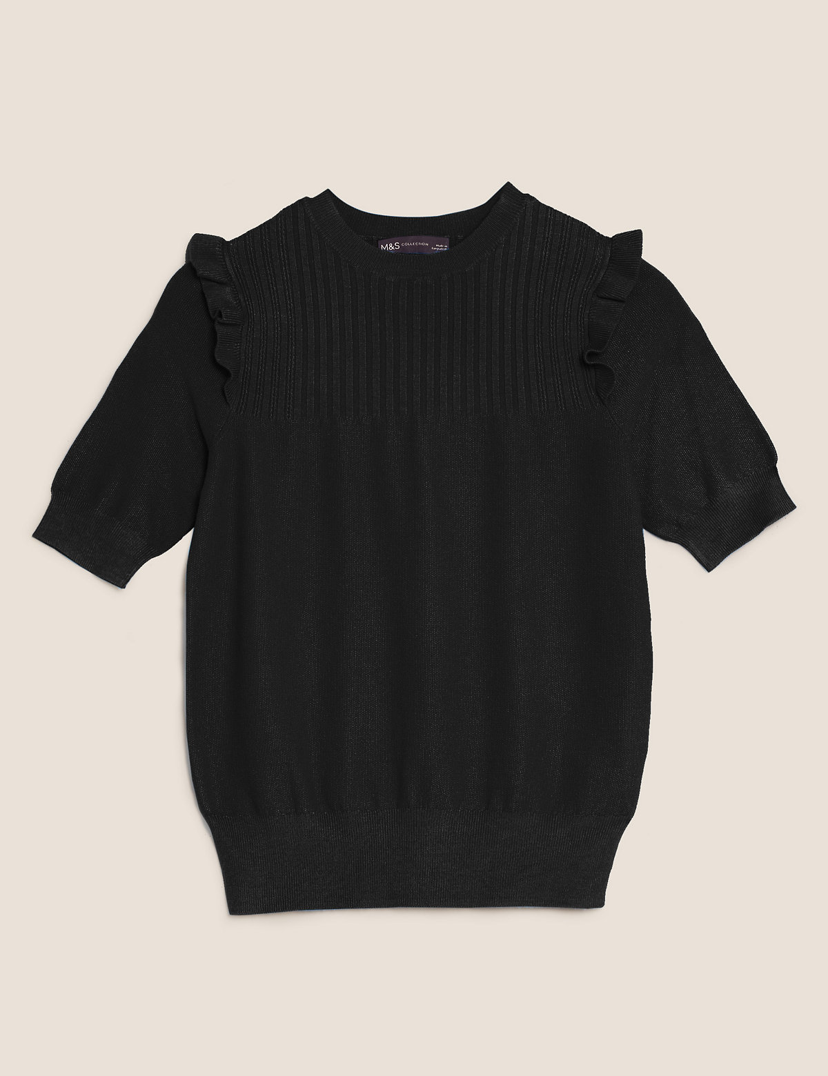 Crew Neck Frill Detail Knitted Top
