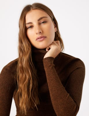 Ribbed Roll Neck Fitted Jumper