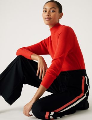 

Womens M&S Collection Ribbed Funnel Neck Jumper - Flame, Flame