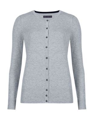 Button Through Ribbed Round Neck Cardigan | M&S Collection | M&S