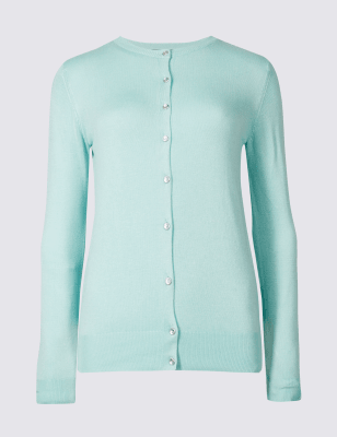 Ribbed Hem Round Neck Cardigan | M&S Collection | M&S