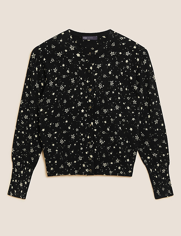 Star Crew Neck Button Front Cardigan