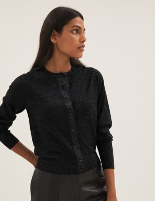 

Womens M&S Collection Sparkly Crew Neck Button Through Cardigan - Black Mix, Black Mix