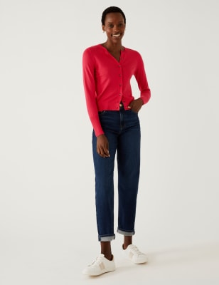 

Womens M&S Collection Crew Neck Button Front Cardigan - Bright Red, Bright Red