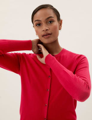

Womens M&S Collection Crew Neck Button Front Cardigan - Cerise, Cerise