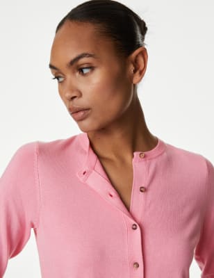 

Womens M&S Collection Strickjacke mit Rundhalsausschnitt und Knopfleiste vorne - Rose Pink, Rose Pink