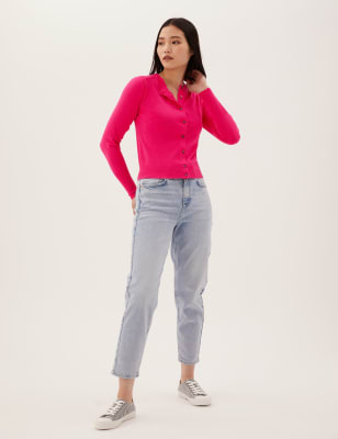

Womens M&S Collection Crew Neck Button Front Cardigan - Fuchsia, Fuchsia