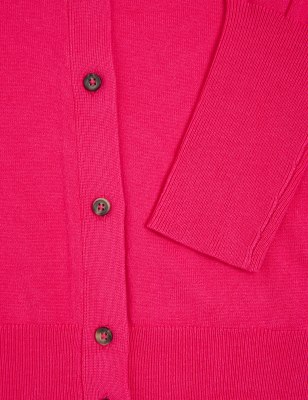 

Womens M&S Collection Crew Neck Button Front Cardigan - Fuchsia, Fuchsia