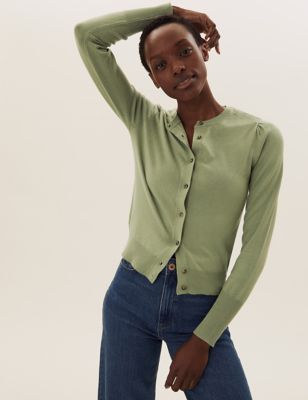 

Womens M&S Collection Crew Neck Button Front Cardigan - Green, Green