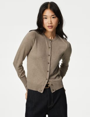 Crew Neck Button Front Cardigan