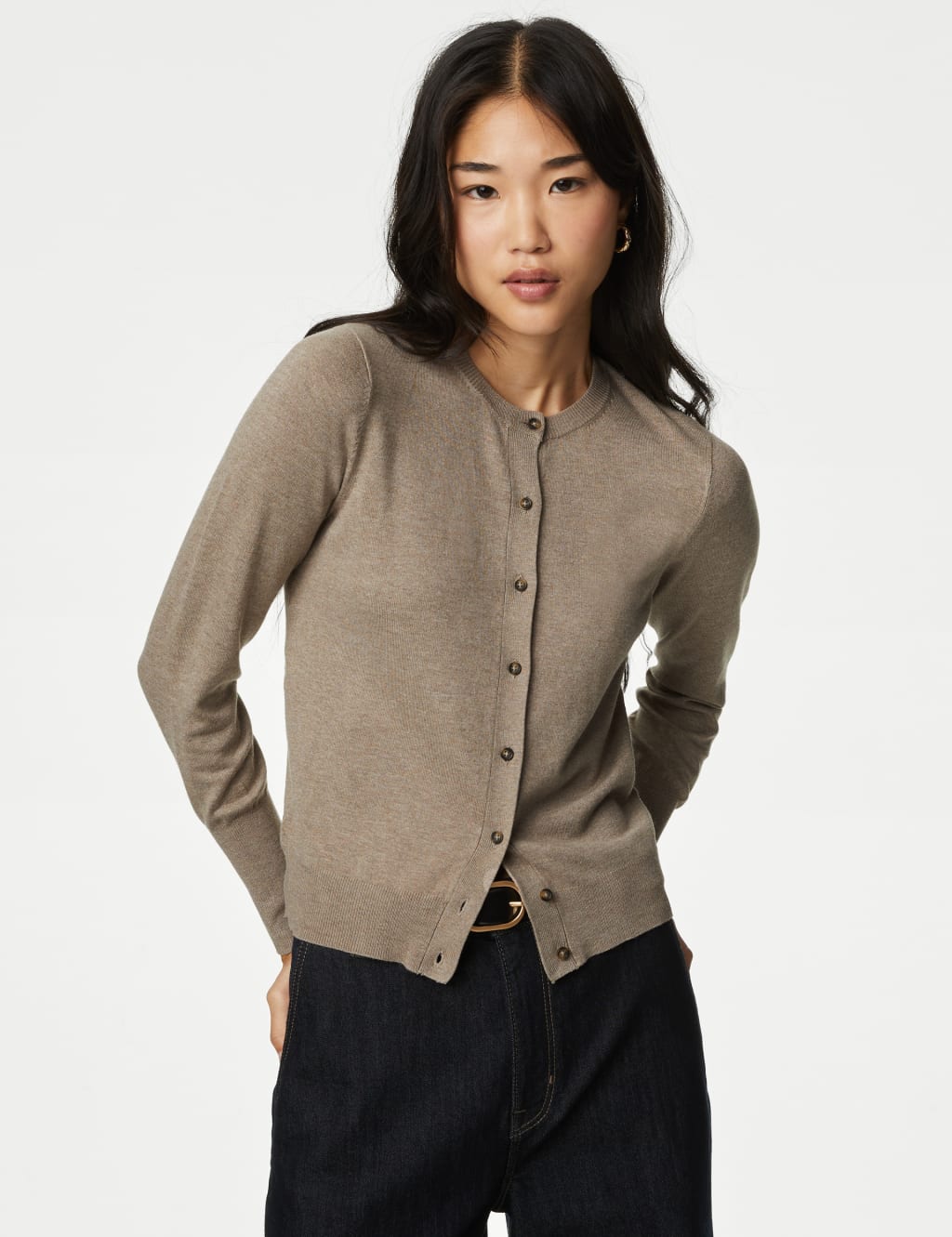 Crew Neck Button Front Cardigan