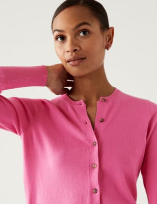 

Womens M&S Collection Strickjacke mit Rundhalsausschnitt und Knopfleiste vorne - Blossom, Blossom