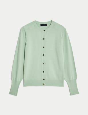 

Womens M&S Collection Crew Neck Button Front Cardigan - Pale Jade, Pale Jade