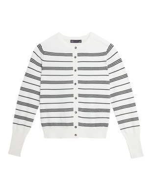 

Womens M&S Collection Striped Crew Neck Button Front Cardigan - Cream Mix, Cream Mix