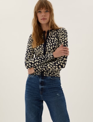 

Womens M&S Collection Animal Print Crew Neck Cardigan - Navy Mix, Navy Mix