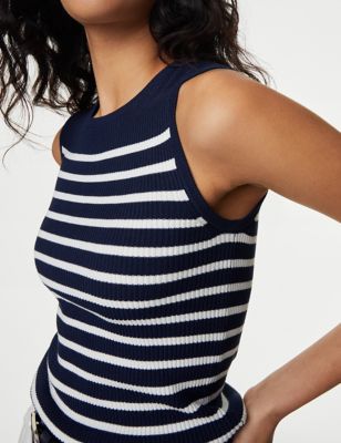 

Womens M&S Collection Ribbed Striped Crew Neck Knitted Vest - Navy Mix, Navy Mix