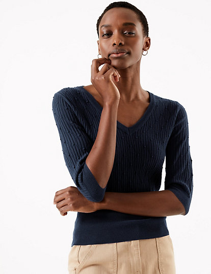Textured Knitted V-Neck Top