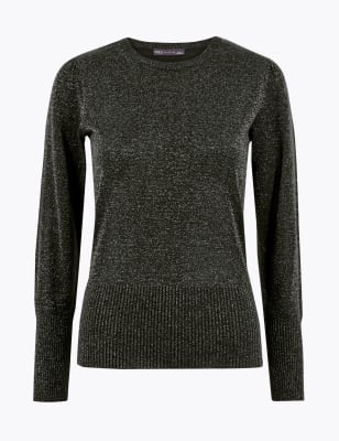 Textured Ribbed Trim Round Neck Jumper