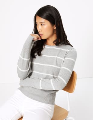 Striped Gathered Shoulder Jumper