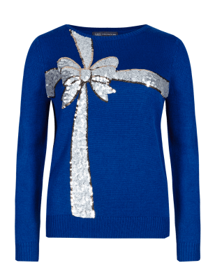 day banner christmas jumper Embellished M&S  Jumper  M&S Christmas Collection Bow  Sequin