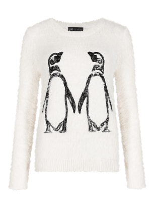 Sequin Embellished Penguin Fluffy Christmas Jumper | M&S Collection | M&S