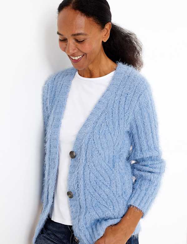 Chenille Cable Knit V-Neck Cardigan
