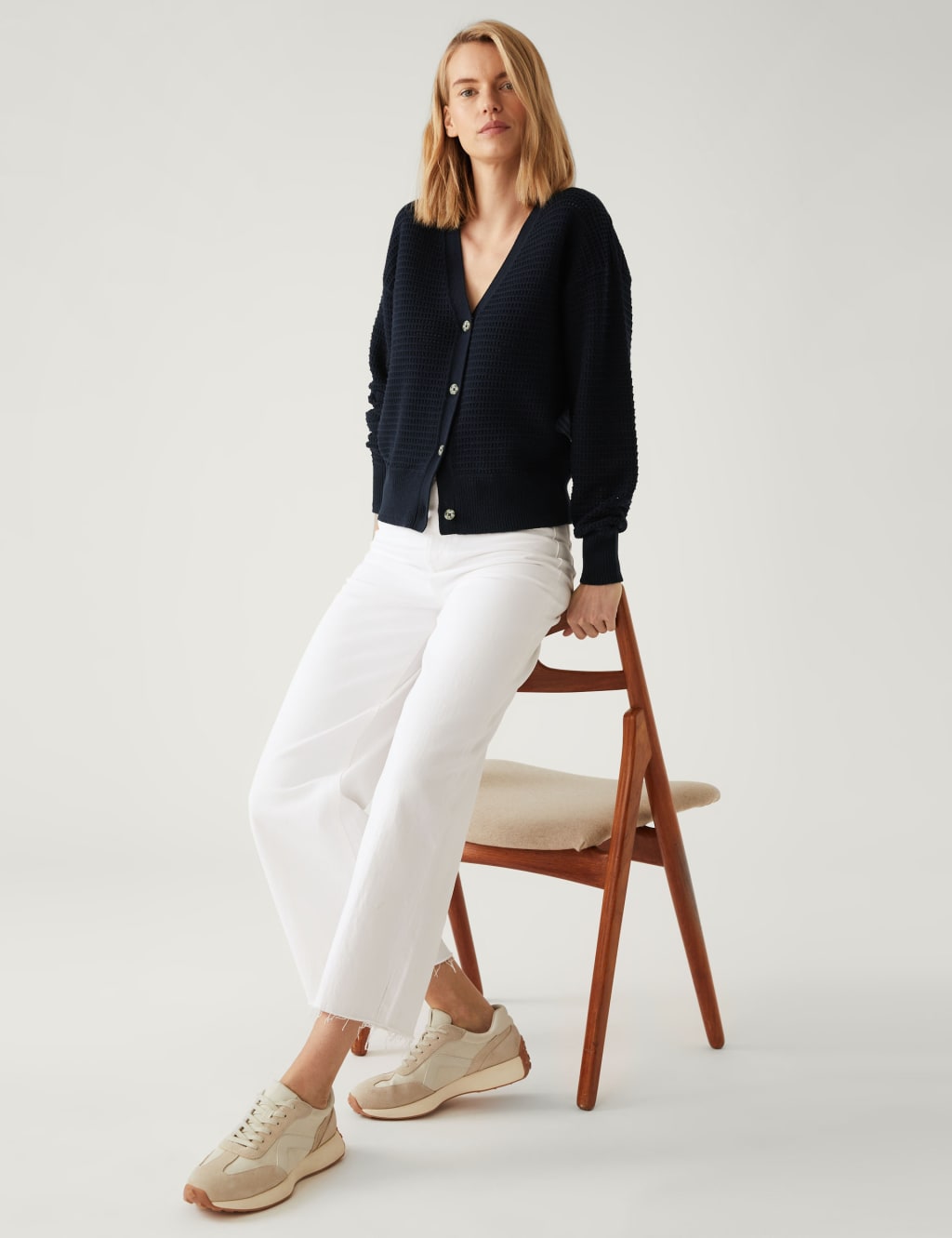 Cotton Rich Textured V-Neck Cardigan image 3