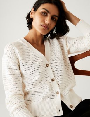 

Womens M&S Collection Cotton Rich Textured V-Neck Cardigan - Ivory, Ivory