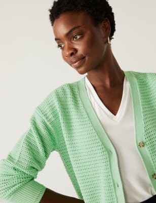 

Womens M&S Collection Cotton Rich Textured V-Neck Cardigan - Fresh Mint, Fresh Mint