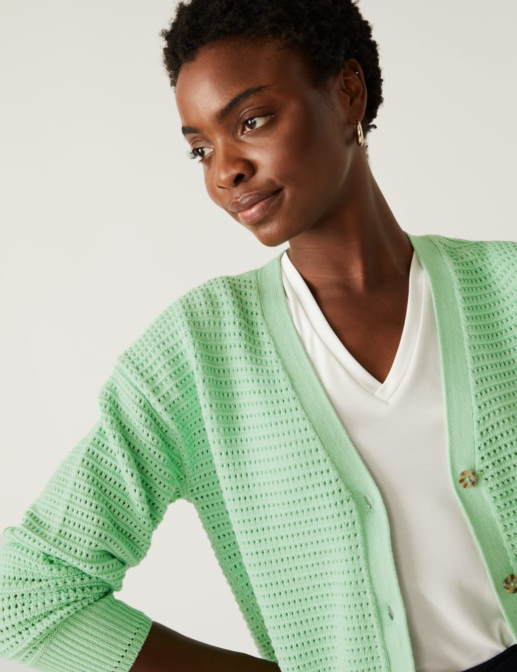 Cotton Rich Textured V-Neck Cardigan image 1