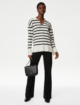 

M&S Collection Jersey largo informal de rayas de algodónWomens - Black Mix, Black Mix
