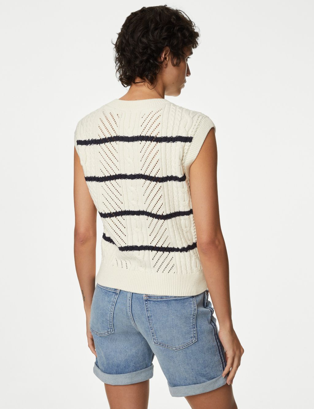 Cotton Rich Striped Crew Neck Knitted Vest image 4