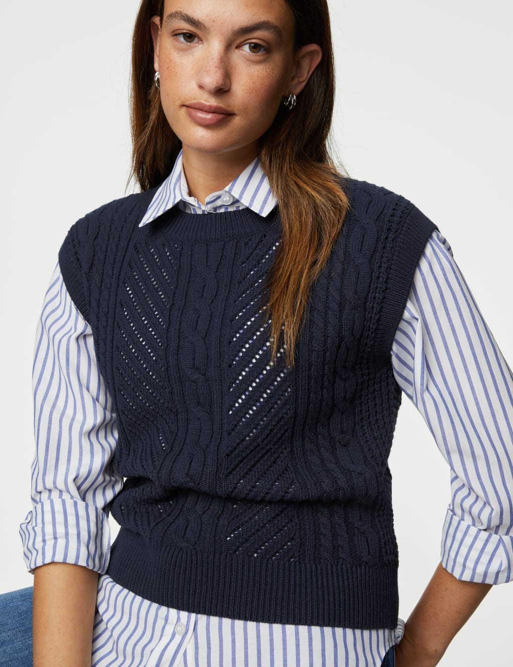 Cotton Rich Cable Knit Relaxed Knitted Vest image 3
