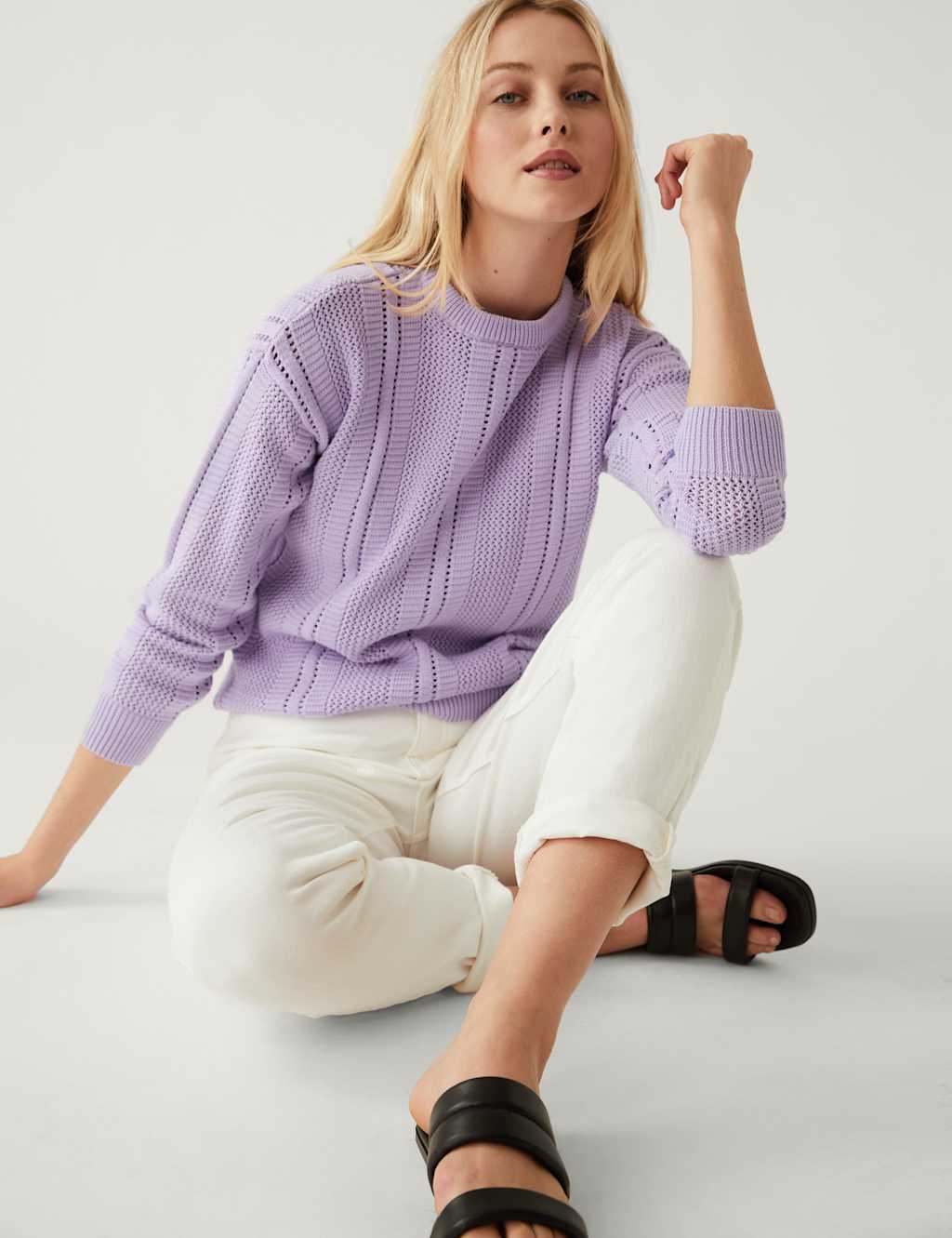 Cotton Rich Textured Crew Neck Jumper image 1