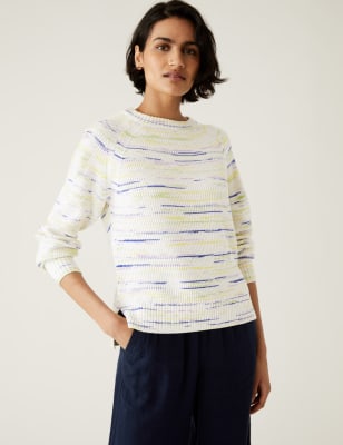 

Womens M&S Collection Cotton Rich Space Dyed Ribbed Jumper - Ivory Mix, Ivory Mix