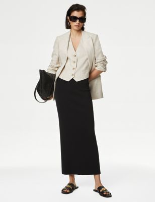 M&S Women's Split Back Knitted Midi Skirt - Black, Black