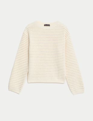 Cotton Rich Textured Crew Neck Jumper