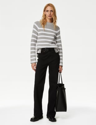 Cotton Rich Striped Textured Jumper