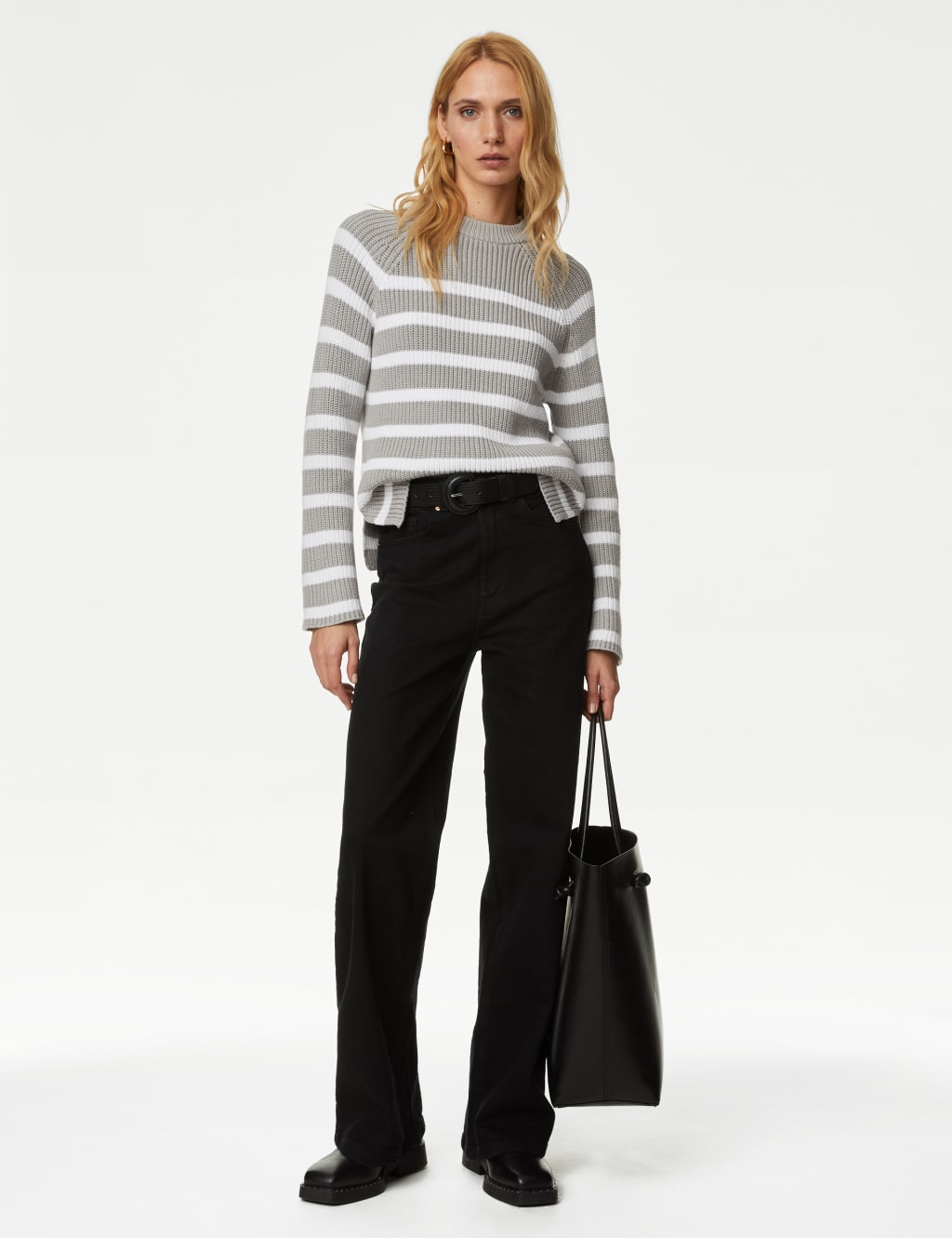 Cotton Rich Striped Textured Jumper image 1